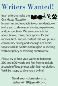 Writers Wanted flyer for the Grandezza Gazzette