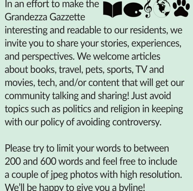 Writers Wanted flyer for the Grandezza Gazzette