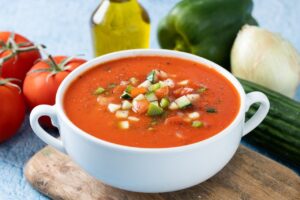 Bowl of grilled vegetable gazpacho
