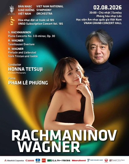 Concert poster for Pham Le Phuong playing Rachmaninov with the Vietnam National Symphony Orchestra