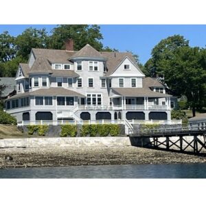 The Pentagoet Inn seen from the water in Castine, Maine