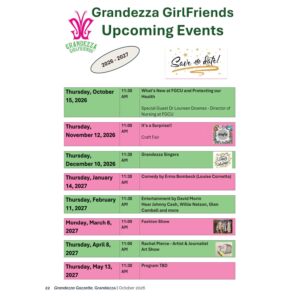 Grandezza GirlFriends 2026-2027 schedule of monthly events